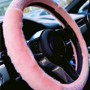 Pink steering wheel, license plate covers, and car coasters set